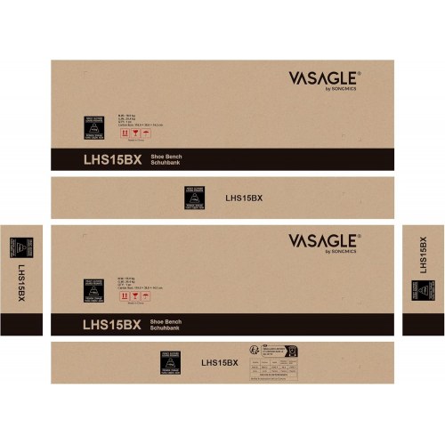 Skobænk med opbevaring – VASAGLE, 15 rum, polstret sæde, rustik brun, 30 × 105 × 48 cm (LHS15BX)