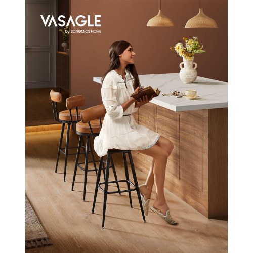 Barstole med ryglæn 2-pak EKHO, drejbare, kunstlæder, 76 cm, karamelbrun