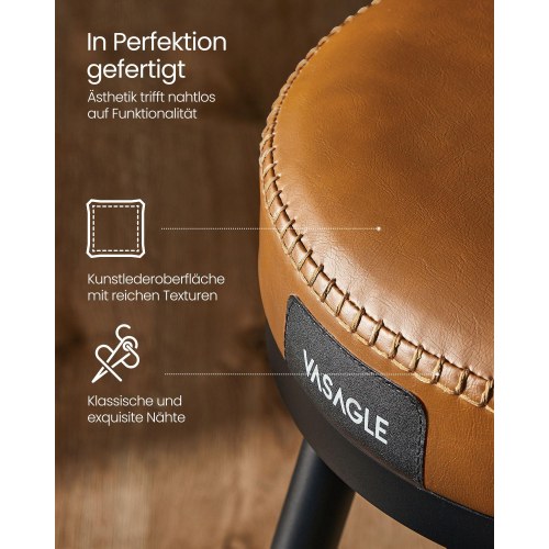 Barstole med ryglæn 2-pak EKHO, drejbare, kunstlæder, 76 cm, karamelbrun