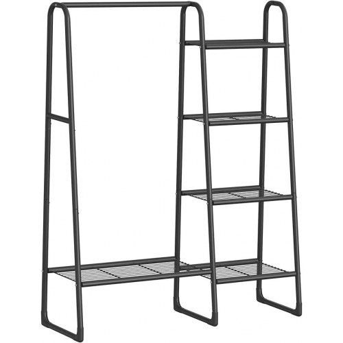 Tøjstativ med hylder fritstående garderobe, 5 opbevaringshylder, metal, 40 × 101,7 × 153,3 cm, mat sort