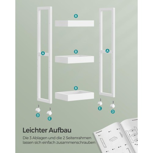 Rullebord til badeværelse smal hylde på hjul, 3-etagers opbevaring, bambus, 20 × 30 × 80 cm, hvid