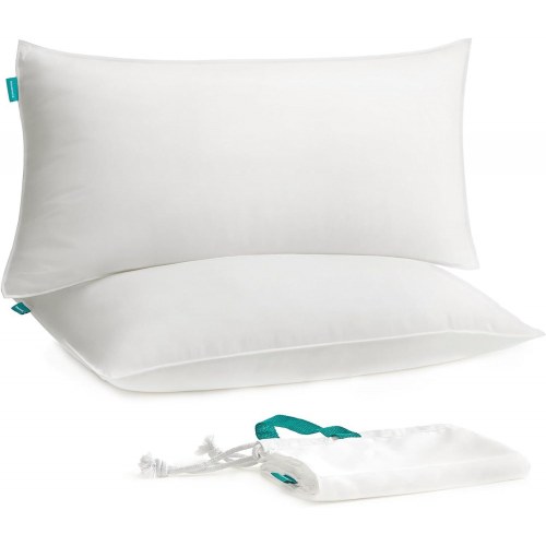 Hovedpuder 40 × 80 cm sæt med 2, 800 g fyld, blød børstet polyester, vaskbar 60 °C, inkl. opbevaringspose – Cloud White