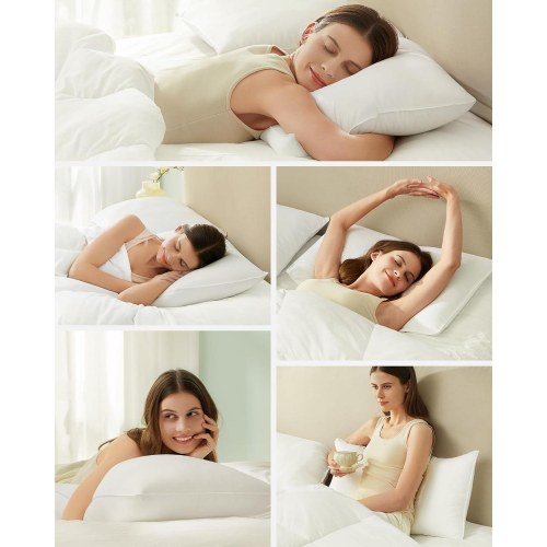 Hovedpuder 40 × 80 cm sæt med 2, 800 g fyld, blød børstet polyester, vaskbar 60 °C, inkl. opbevaringspose – Cloud White