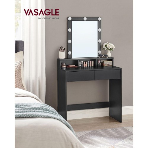 Toiletbord med spejl og LED-lys - sort