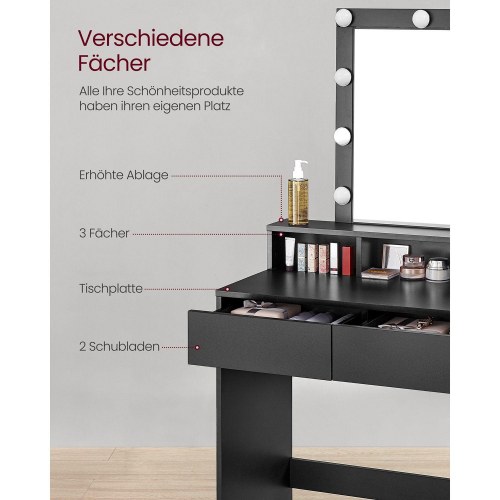 Toiletbord med spejl og LED-lys - sort