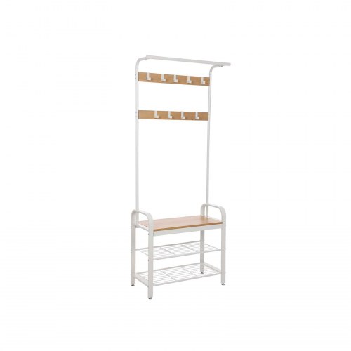 Tøjstativ med bænk og skohylder 4-i-1, 72 × 33,7 × 183 cm, eg/creme, 9 aftagelige kroge og bøjlestang