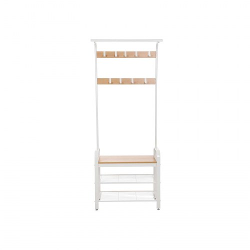 Tøjstativ med bænk og skohylder 4-i-1, 72 × 33,7 × 183 cm, eg/creme, 9 aftagelige kroge og bøjlestang