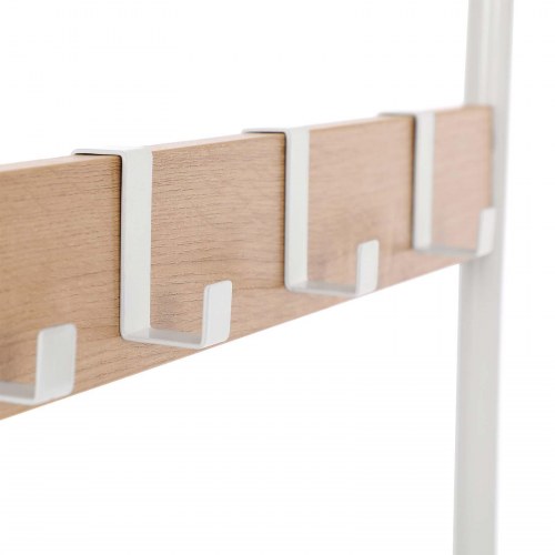 Tøjstativ med bænk og skohylder 4-i-1, 72 × 33,7 × 183 cm, eg/creme, 9 aftagelige kroge og bøjlestang