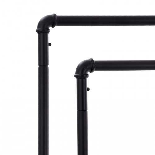 Tøjstativ på hjul industrielt rørdesign, dobbelt bøjlestang, metal med hylde, 110 kg, sort