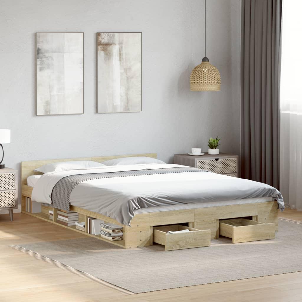 Sengeramme med skuffer 140x190 cm konstrueret træ sonoma-eg