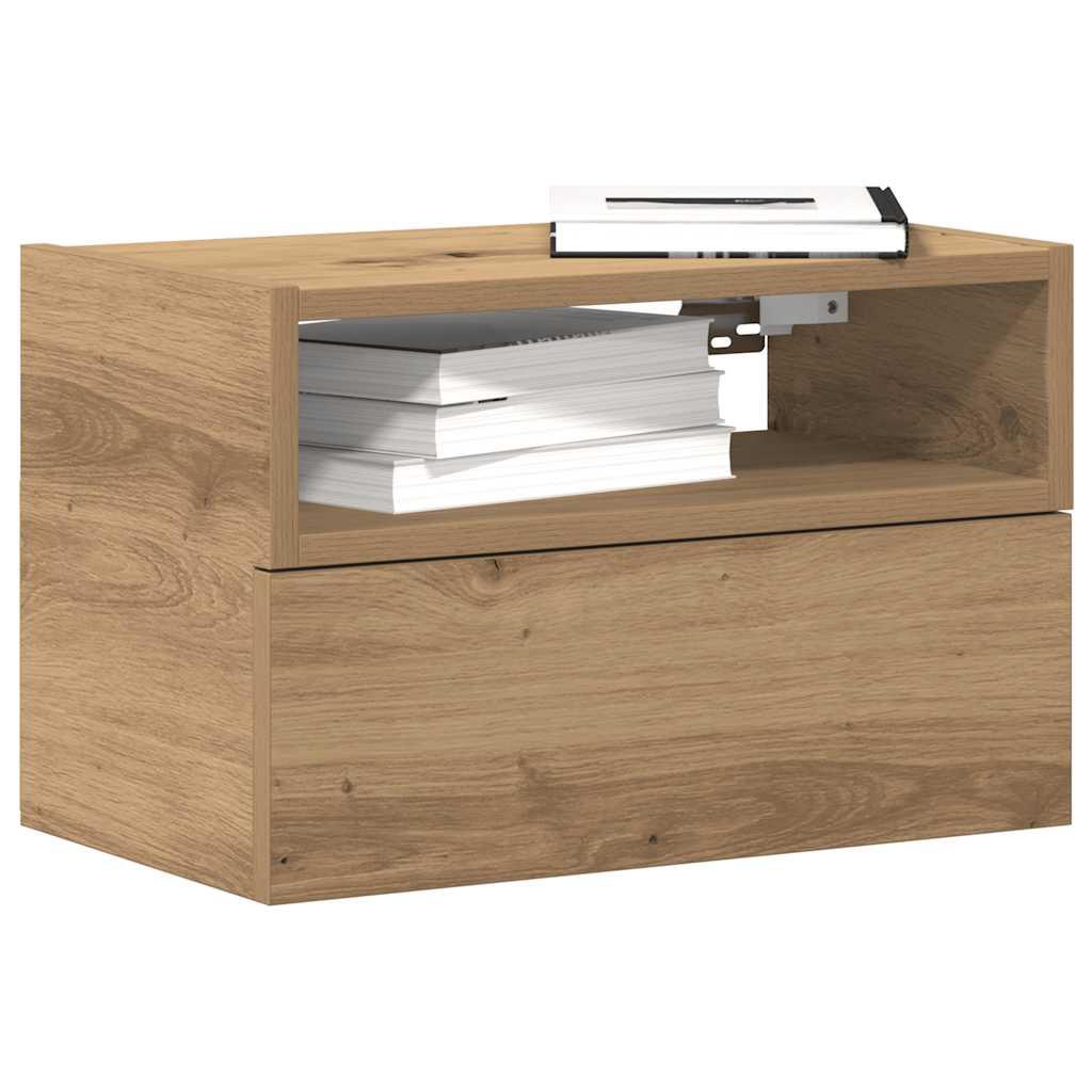 Væghængte sengeborde 2 stk. 45x26x28,5 cm egetræsfarve