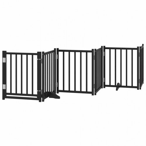 Hundelåge med dør - 12 paneler, 600 cm, foldbar poppeltræ, sort