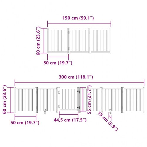 Hundelåge med dør 12 paneler 600 cm foldbar poppeltræ - hvid