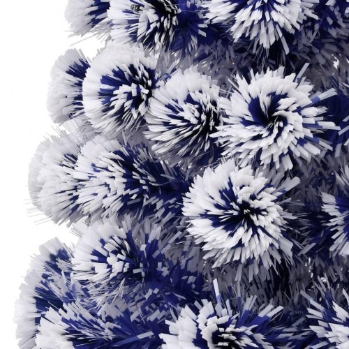 Kunstigt juletræ med lys 210 cm fiberoptisk hvid og blå