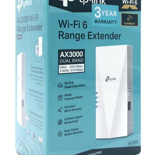Wi?Fi 6 rækkeviddeforlænger TP?Link RE700X (AX3000) – vægmonteret