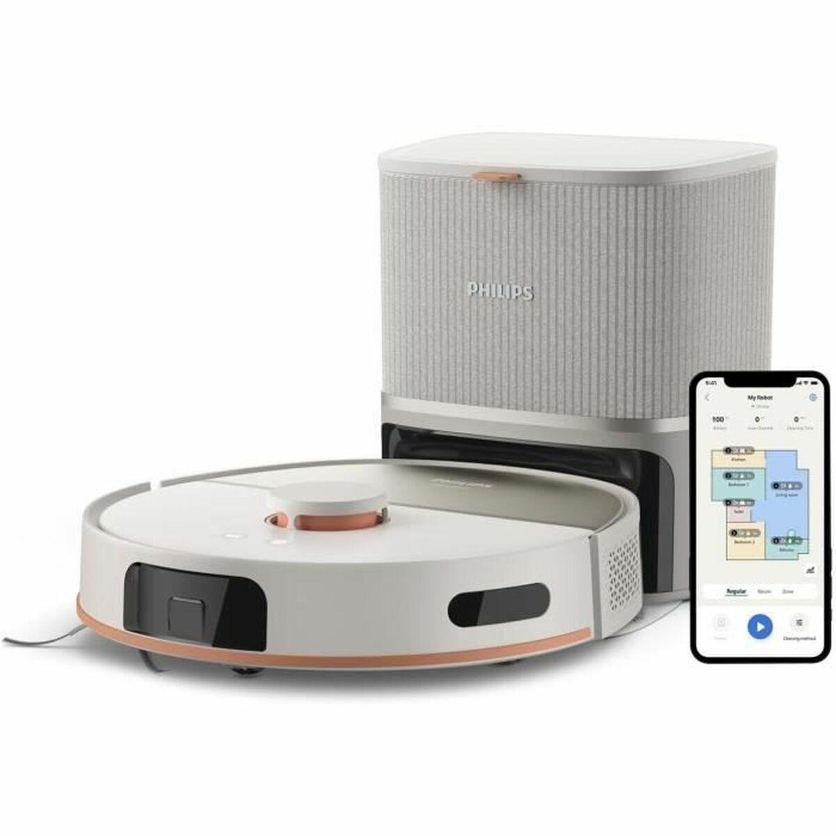 Philips robotstøvsuger med auto-tømningsstation, 4.800 mAh, WiFi, beige