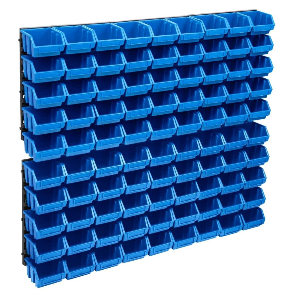 Opbevaringssæt med vægpaneler 96 dele blå og sort