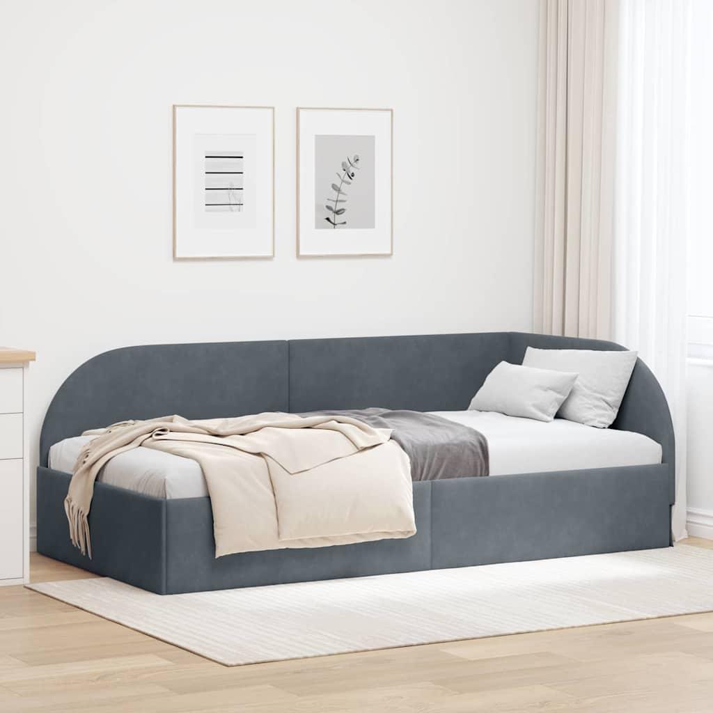Hjørnesengramme med hovedgærde Mørkegrå 90 x 200 cm Fløjl