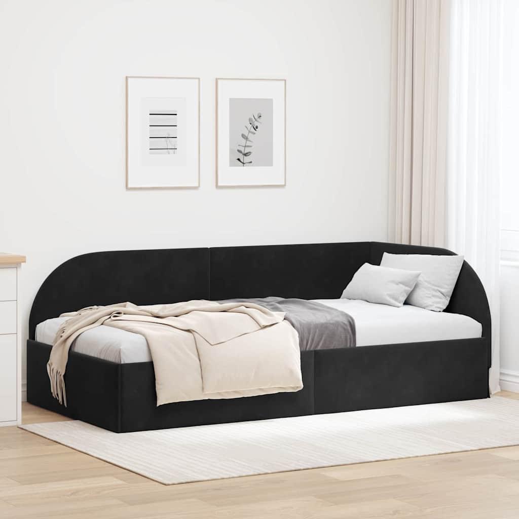Hjørnesengramme med hovedgærde Sort 80 x 200 cm Fløjl