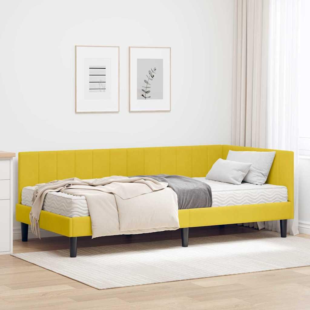 Hjørnesengramme Med Madras Med Hovedgærde Gul 90 X 200 Cm Fløjl
