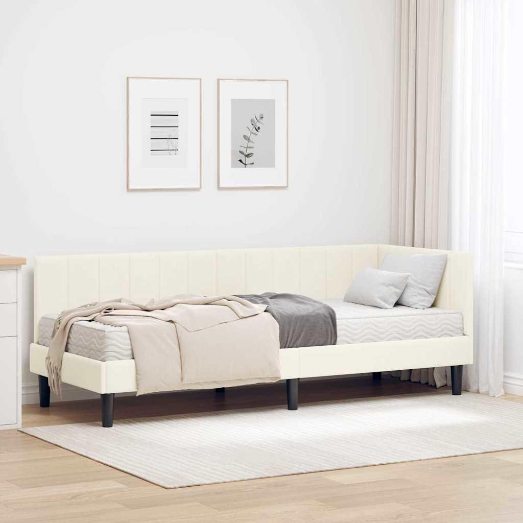 Hjørnesengramme med Madras med madras 2 stk Creme Fløjl