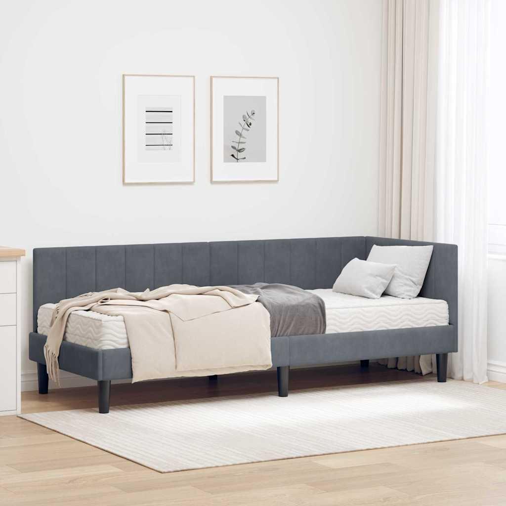 Hjørnesengramme med Madras med madras 2 stk Grå Fløjl