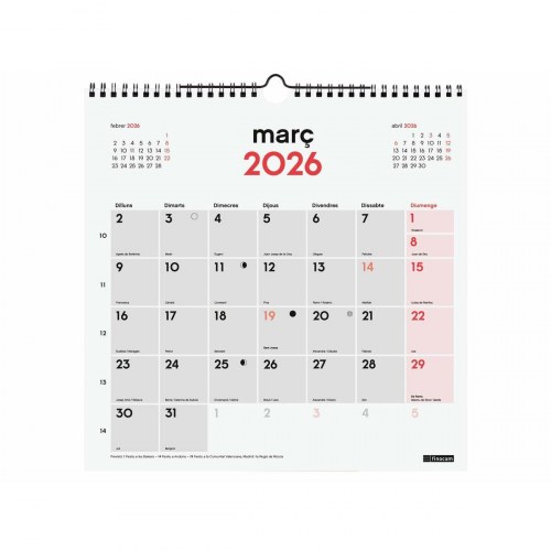 Vægkalender Finocam 30 x 30 cm - månedskalender på katalansk