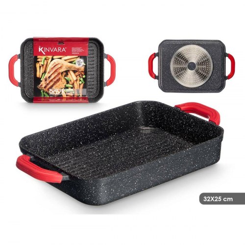 Kinvara grillpande 32 x 25 cm - aluminium med røde silikonehåndtag