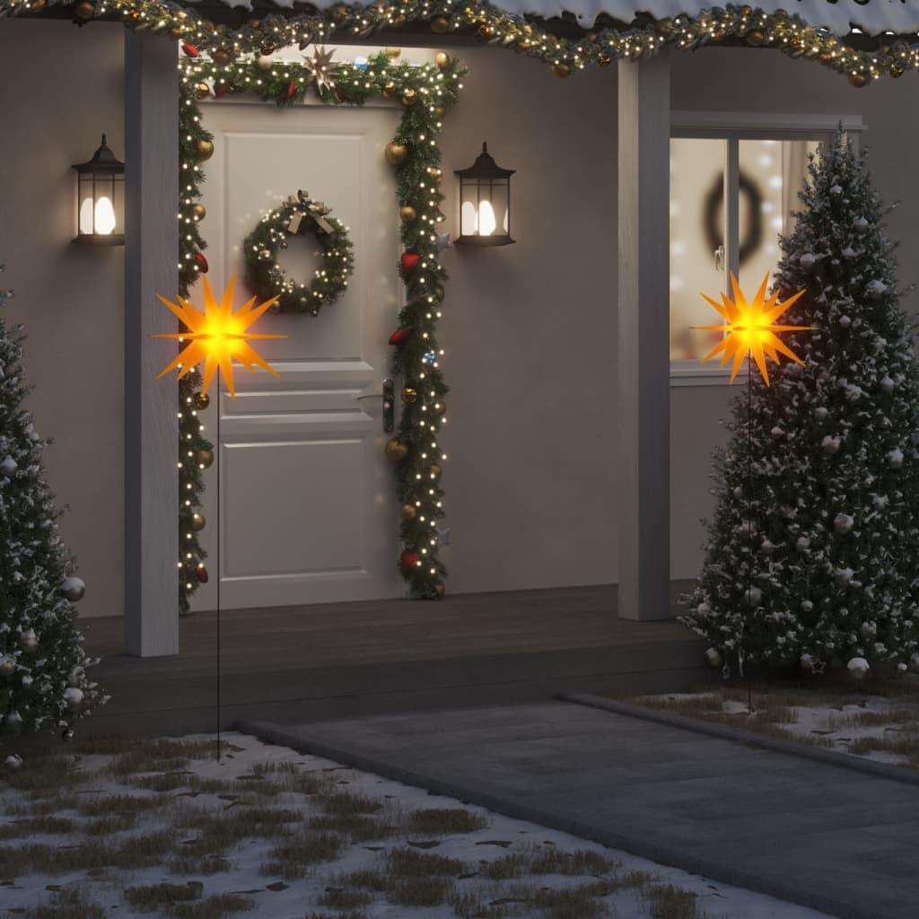 Juledekoration med LED-lys og jordspyd 3 stk. 57 cm foldbar gul