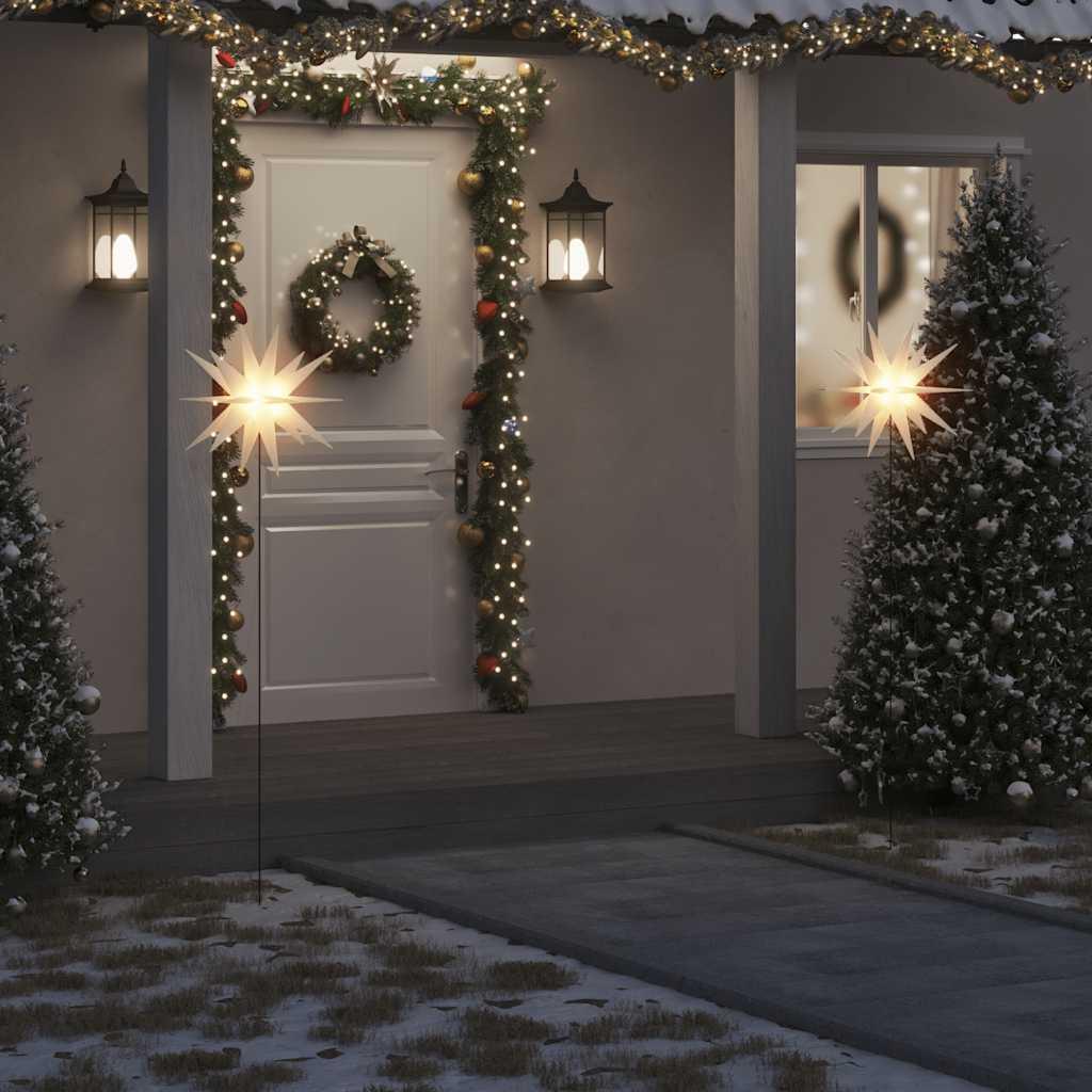 Juledekoration m. LED-lys og jordspyd 3 stk. 57 cm foldbar hvid