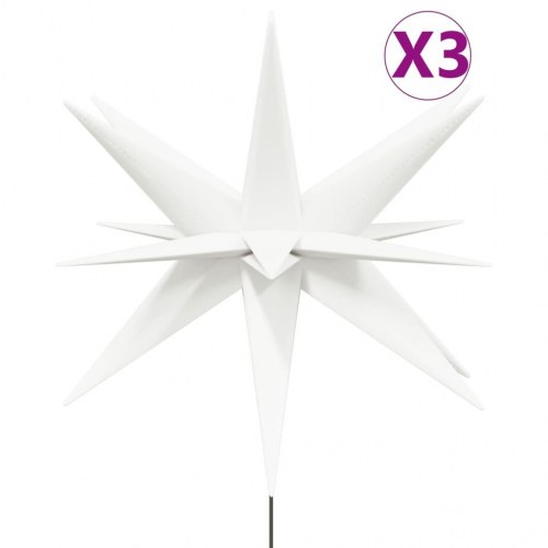 Foldbar julestjerne m. LED-lys på jordspyd 3 stk. - hvid, 57 cm