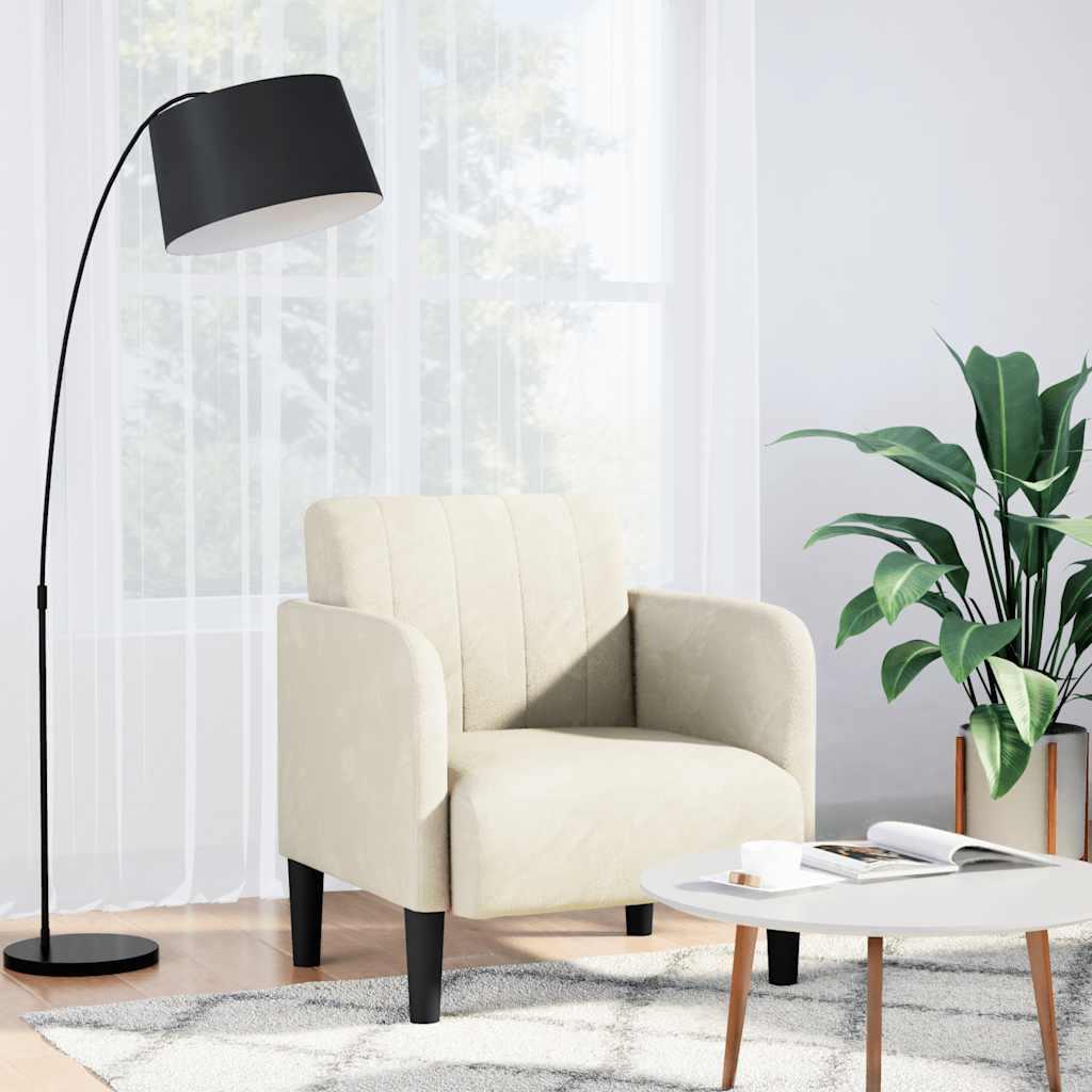 Sofastol med armlæn i fløjl - 54 cm sædebredde, cremefarvet