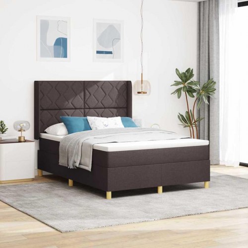 Kontinentalseng med madras Brun 160 x 200 cm Stof