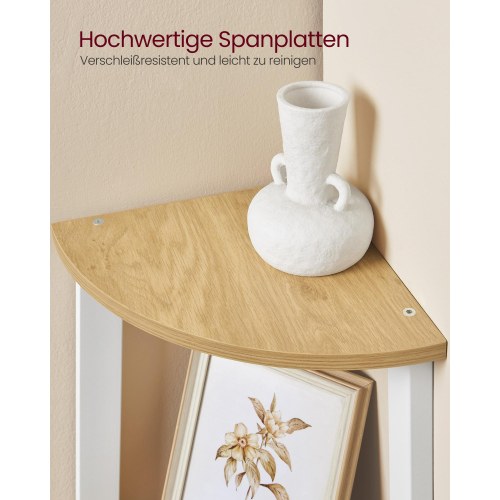 Hjørnereol 4 niveauer stigehylde, bogreol/plantestand, natur eg & mat hvid