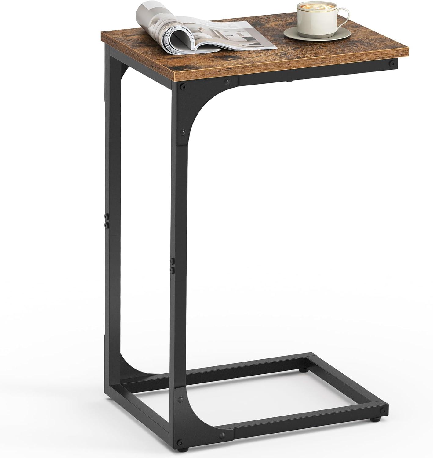 Sofabord C-form VASAGLE, lille sidebord til sofa og seng, rustik brun/sort