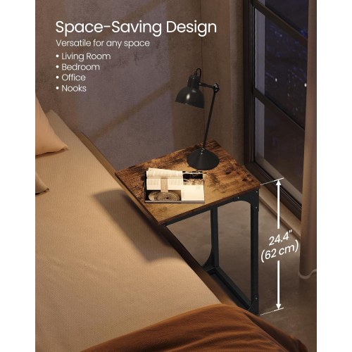 Sofabord C-form lille sidebord til sofa og seng, rustik brun/sort
