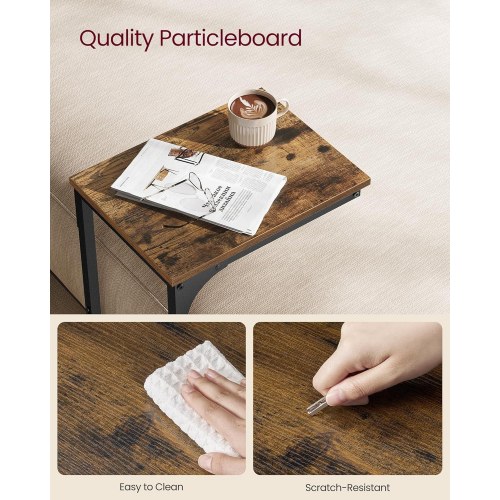 Sofabord C-form lille sidebord til sofa og seng, rustik brun/sort