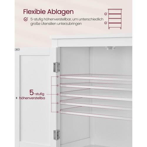 Opbevaringsskab til badeværelse fritstående skab med 4 døre og justerbare hylder, hvid (30 × 60 × 110 cm)