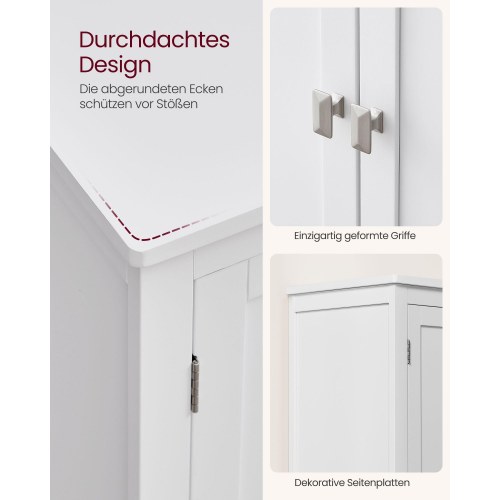 Opbevaringsskab til badeværelse fritstående skab med 4 døre og justerbare hylder, hvid (30 × 60 × 110 cm)