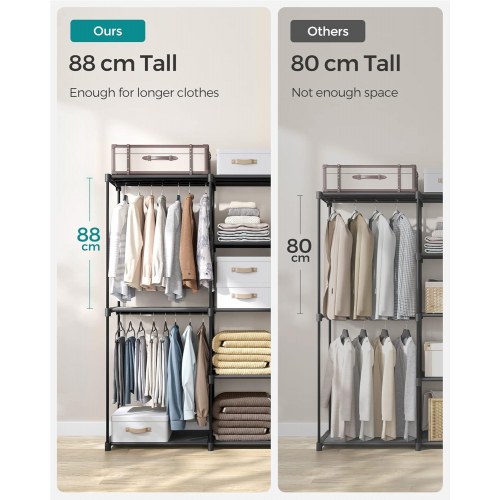 Åben garderobe – SONGMICS tøjstativ med hylder og bøjlestænger, 43 × 182 × 182 cm, sort