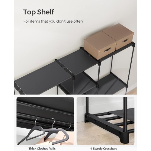 Åben garderobe – SONGMICS tøjstativ med hylder og bøjlestænger, 43 × 182 × 182 cm, sort