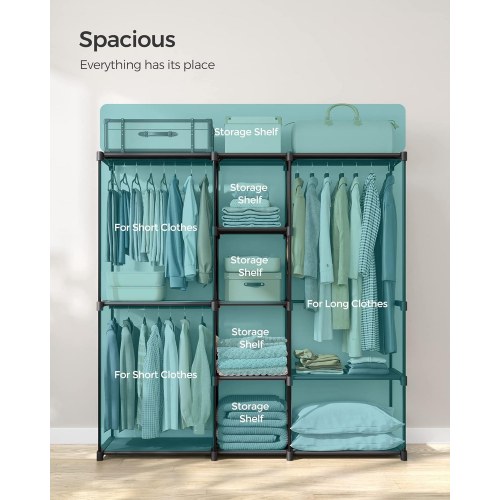 Åben garderobe – SONGMICS tøjstativ med hylder og bøjlestænger, 43 × 182 × 182 cm, sort