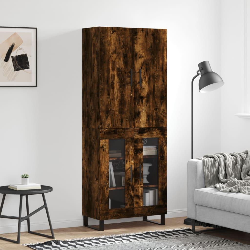 Højskab 69,5X34X180 Cm Konstrueret Træ - Røget eg / 2 glaslåger