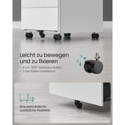 Arkivskab på hjul aflåseligt, 4 skuffer, forsamlet, 39 × 45 × 69,3 cm, Cloud White