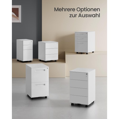 Arkivskab på hjul aflåseligt, 4 skuffer, forsamlet, 39 × 45 × 69,3 cm, Cloud White