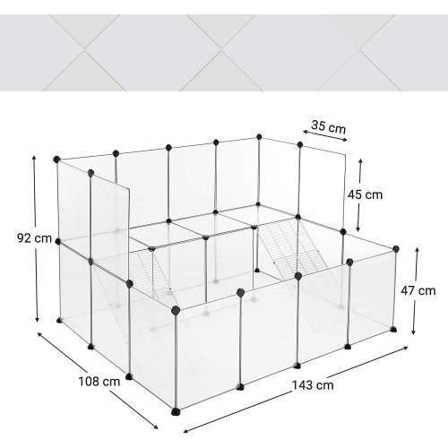 Marsvinebur legehave fra SONGMICS – modulært DIY hyttebur, hvid (LPC004W01)