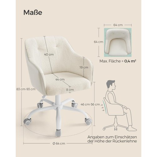 Kontorstol med armlæn – SONGMICS – drejbar, højdejusterbar, cappuccino beige