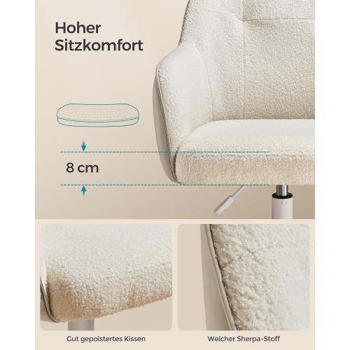 Kontorstol med armlæn – SONGMICS – drejbar, højdejusterbar, cappuccino beige