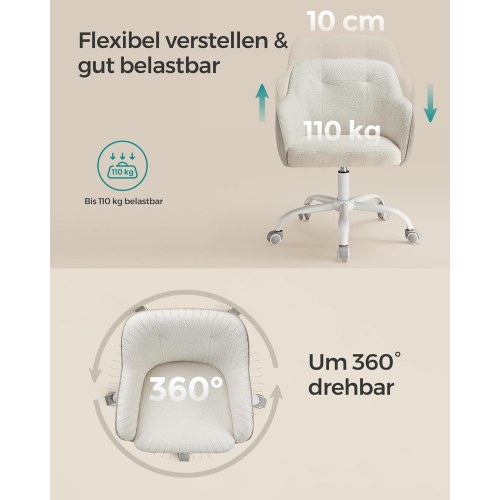 Kontorstol med armlæn – SONGMICS – drejbar, højdejusterbar, cappuccino beige