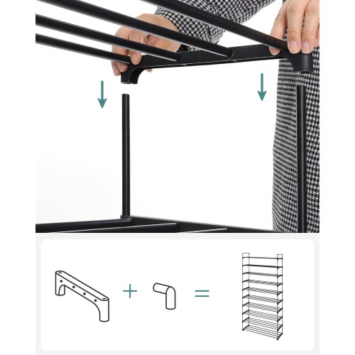 Skoreol 10 niveauer LSA10BK, slank metal skohylde, 30 × 94 × 206 cm, sort